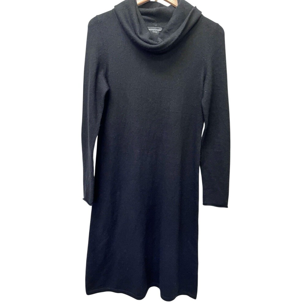 Sutton Studio 100% Cashmere Black Cowl Long Sleeve Dress Women's Sz Medium